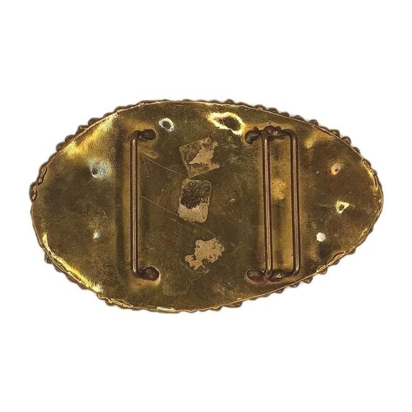 Goldtone Brass Colored Metal Belt Buckle With Turquoise Colored Stones Peacock - Picture 3 of 10